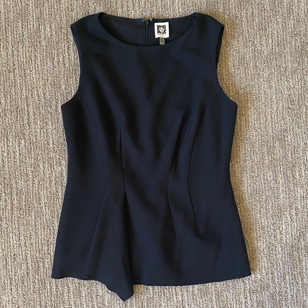 Anne Klein Black Asymmetric Tailored Sleeveless Blouse